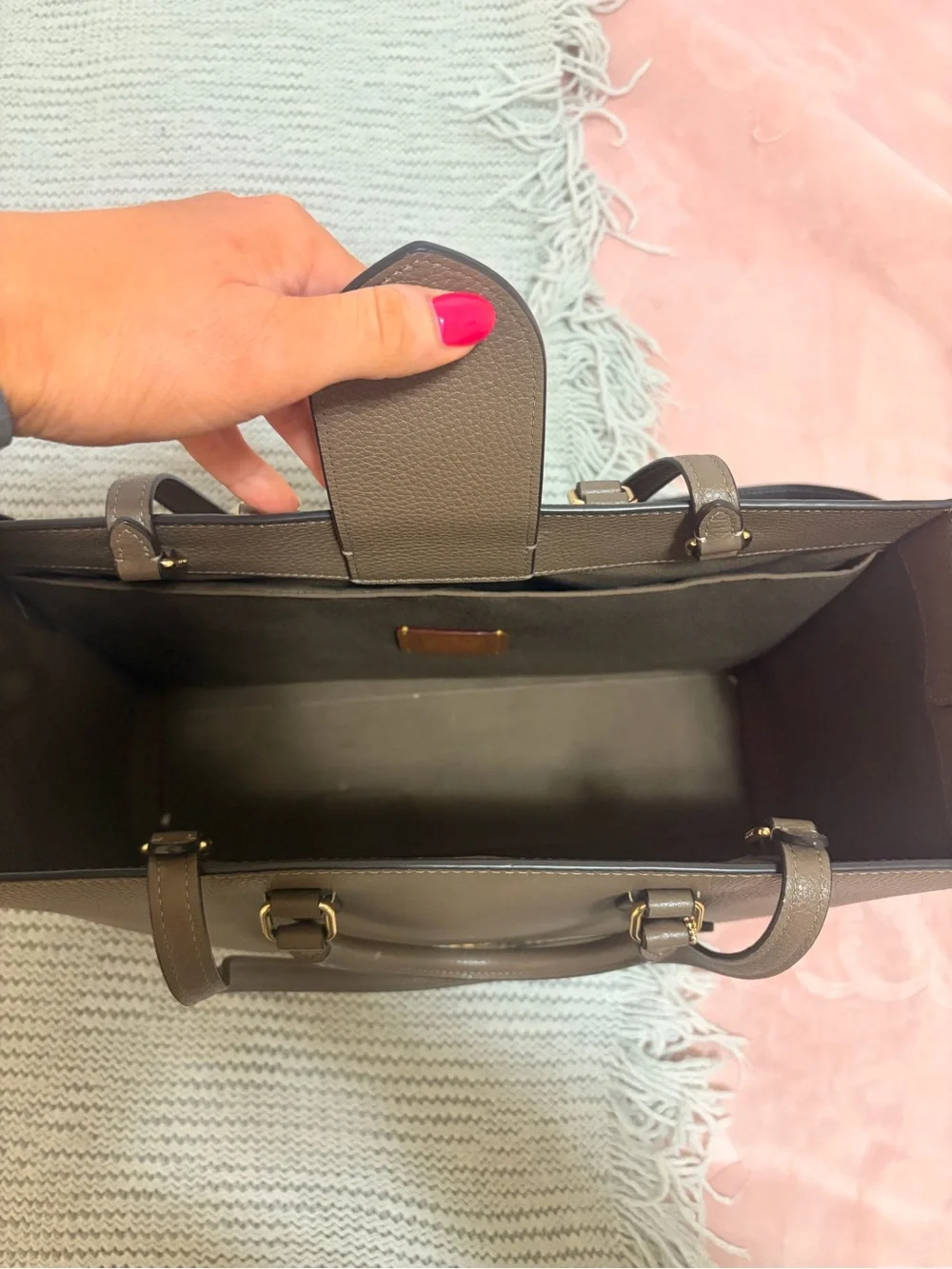 Coach Taupe Pebbled Leather Work Tote with Gold Hardware
